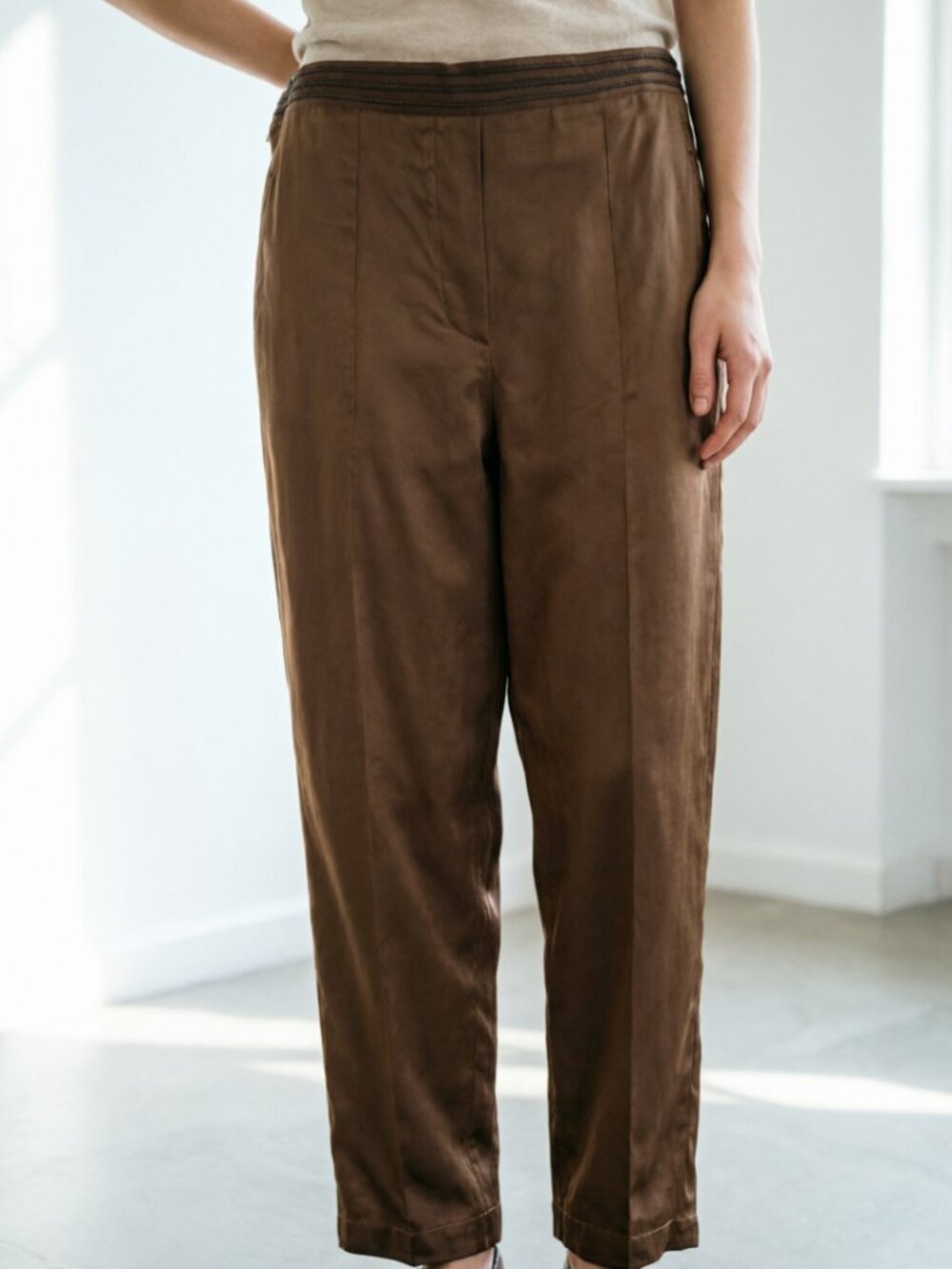 Brunello Cucinelli Bronze Satin Monili Beaded Trousers